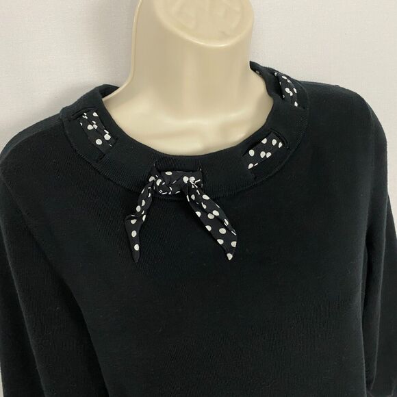 Talbots Sweater Medium Solid Black Polka Dot Bow Retro Twee Preppy Minimalist - Picture 2 of 11